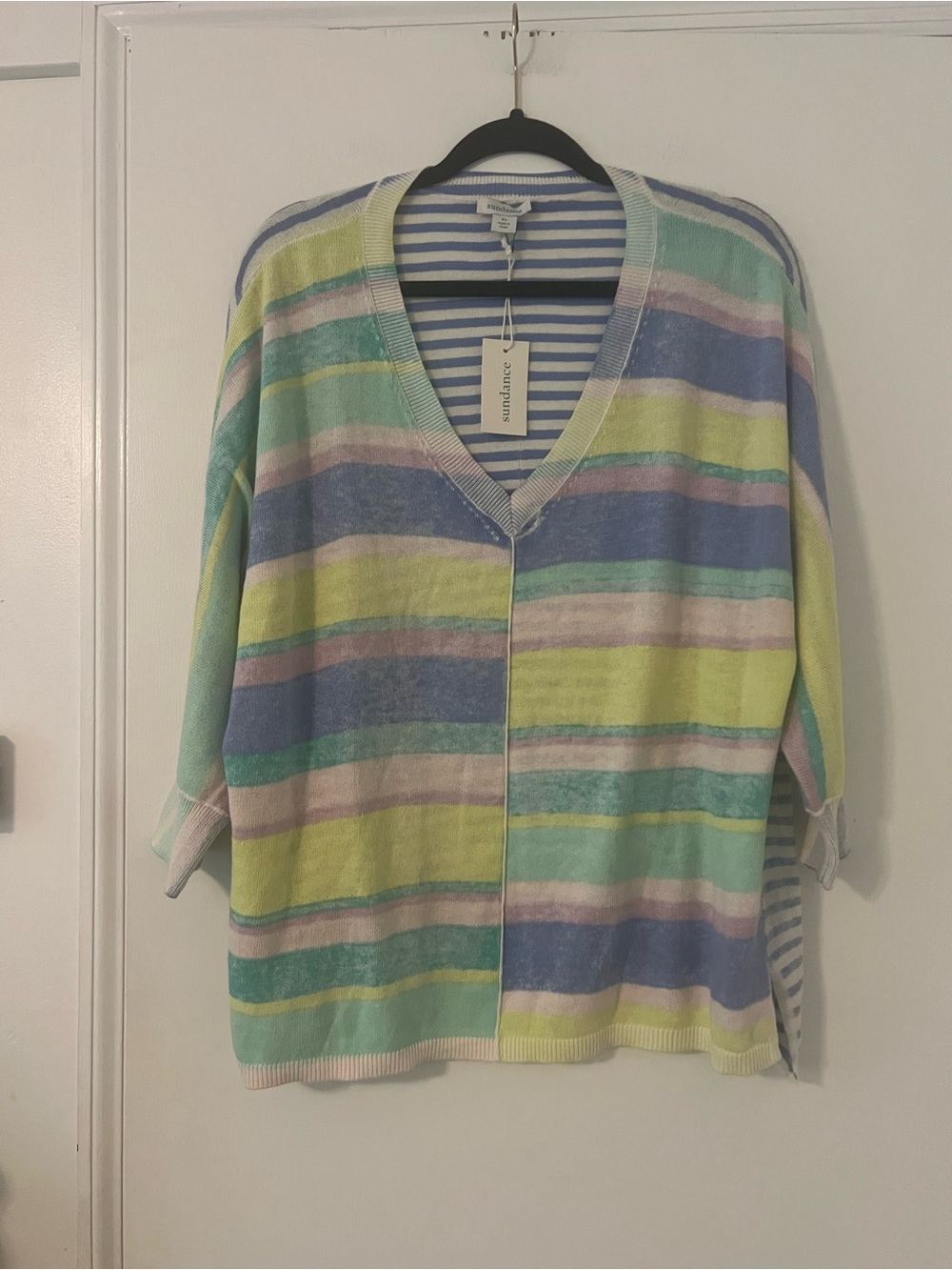 NWT Sundance Striped V-Neck Pastel Sweater size XL (Y100)